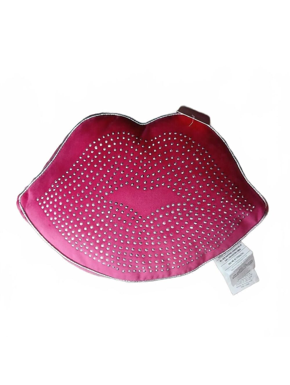 Juicy Couture Rhinestone Lips Throw Pillow Pink Velvet Plush 18x12 NWT
